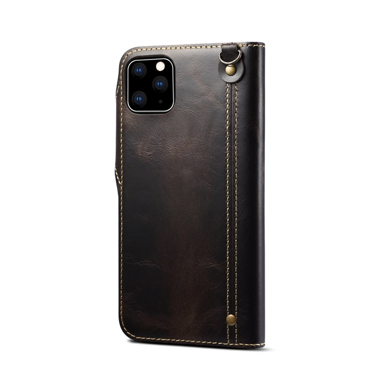 For iPhone 11 Pro Max Denior Oil Wax Cowhide Magnetic Button Horizontal Flip Leather Case with Card Slots & Wallet(Black) - HoMEdemic™ 