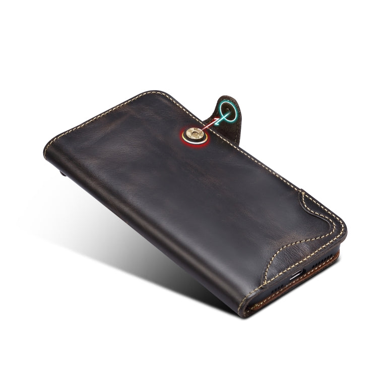 For iPhone 11 Pro Max Denior Oil Wax Cowhide Magnetic Button Horizontal Flip Leather Case with Card Slots & Wallet(Black) - HoMEdemic™ 