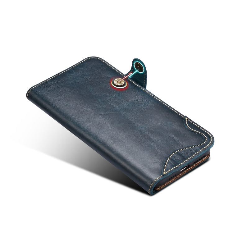 For iPhone 11 Pro Max Denior Oil Wax Cowhide Magnetic Button Horizontal Flip Leather Case with Card Slots & Wallet(Dark Blue) - HoMEdemic™ 