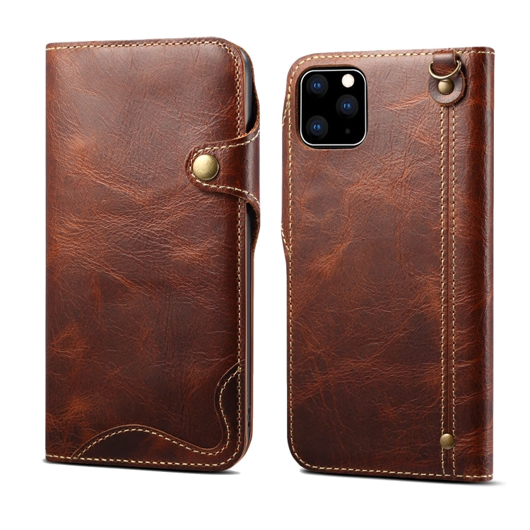 For iPhone 11 Pro Max Denior Oil Wax Cowhide Magnetic Button Horizontal Flip Leather Case with Card Slots & Wallet(Brown) - HoMEdemic™ 