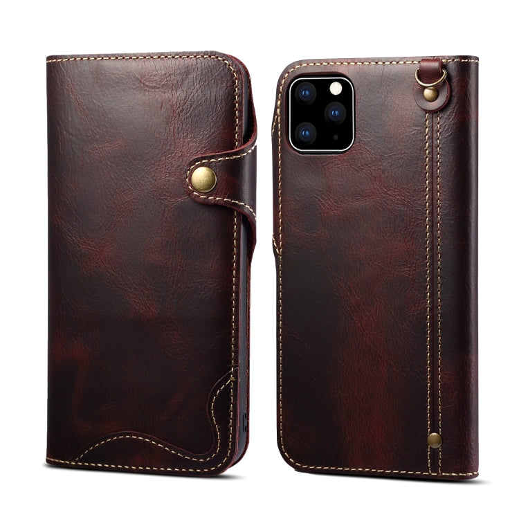 For iPhone 11 Pro Max Denior Oil Wax Cowhide Magnetic Button Horizontal Flip Leather Case with Card Slots & Wallet(Dark Red) - HoMEdemic™ 