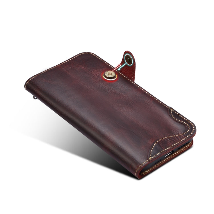 For iPhone 11 Pro Max Denior Oil Wax Cowhide Magnetic Button Horizontal Flip Leather Case with Card Slots & Wallet(Dark Red) - HoMEdemic™ 