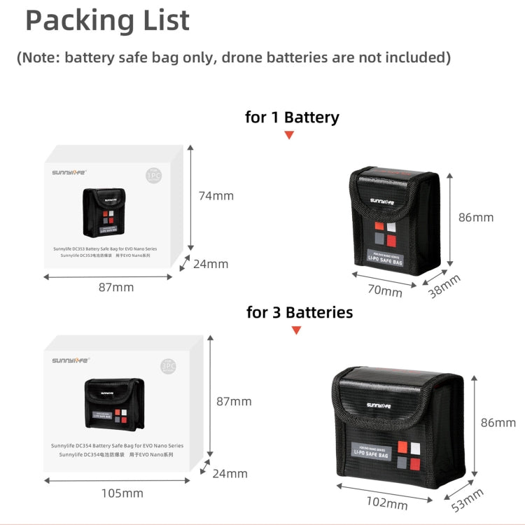 Sunnylife EVO-DC354 3 in 1 Battery Explosion-proof Bag for EVO Nano - HoMEdemic™ 