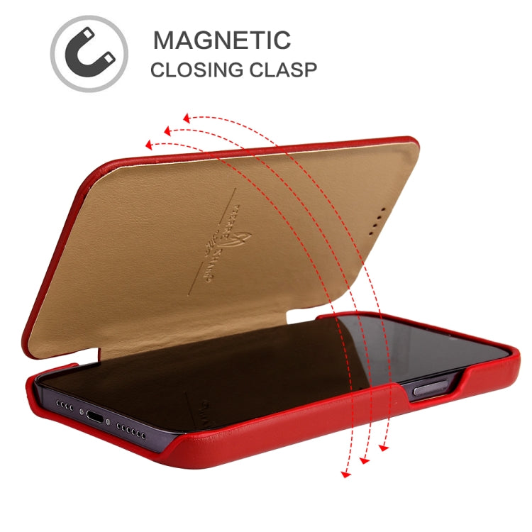 For iPhone 13 Pro Fierre Shann Magnetic Genuine Leather Phone Case (Red) - HoMEdemic™ 