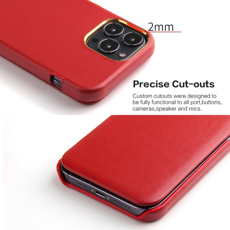 For iPhone 13 Pro Fierre Shann Magnetic Genuine Leather Phone Case (Red) - HoMEdemic™ 