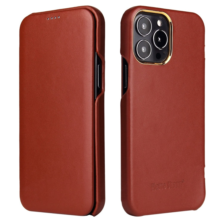 For iPhone 13 Pro Fierre Shann Magnetic Genuine Leather Phone Case (Brown) - HoMEdemic™ 