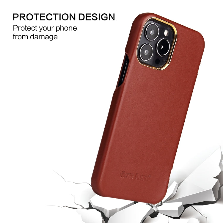 For iPhone 13 Pro Fierre Shann Magnetic Genuine Leather Phone Case (Brown) - HoMEdemic™ 