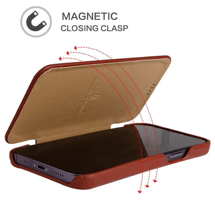 For iPhone 13 Pro Fierre Shann Magnetic Genuine Leather Phone Case (Brown) - HoMEdemic™ 