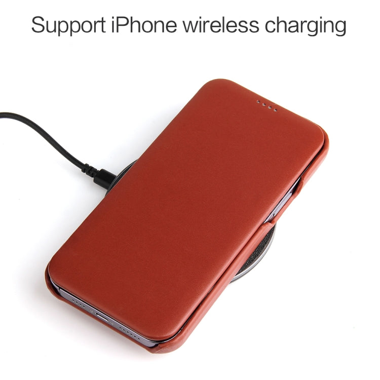 For iPhone 13 Pro Fierre Shann Magnetic Genuine Leather Phone Case (Brown) - HoMEdemic™ 