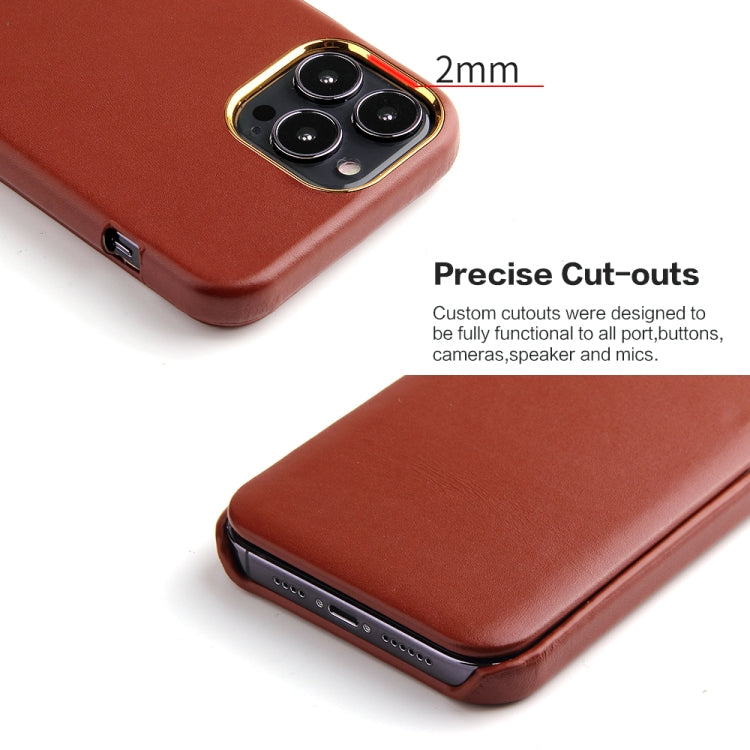 For iPhone 13 Pro Fierre Shann Magnetic Genuine Leather Phone Case (Brown) - HoMEdemic™ 