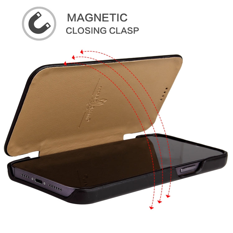 For iPhone 13 Pro Fierre Shann Magnetic Genuine Leather Phone Case (Black) - HoMEdemic™ 
