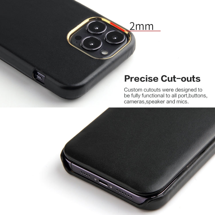 For iPhone 13 Pro Fierre Shann Magnetic Genuine Leather Phone Case (Black) - HoMEdemic™ 
