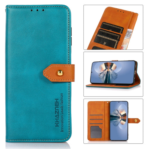 KHAZNEH Dual-color Cowhide Texture Flip Leather Phone Case For iPhone 15 Pro Max(Blue) - HoMEdemic™ 