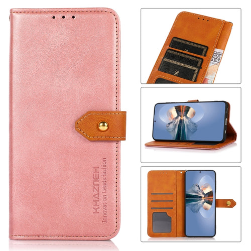 KHAZNEH Dual-color Cowhide Texture Flip Leather Phone Case For iPhone 15 Pro Max(Rose Gold) - HoMEdemic™ 