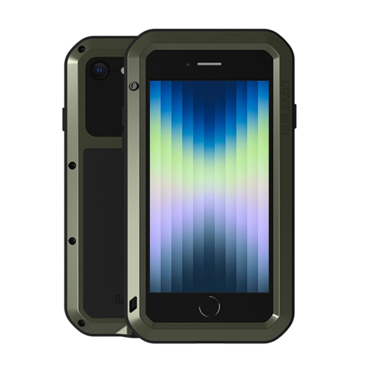 For iPhone SE 2022 / SE 2020 / 8 / 7 LOVE MEI Metal Shockproof Life Waterproof Dustproof Protective Phone Case with Glass (Army Green) - HoMEdemic™ 
