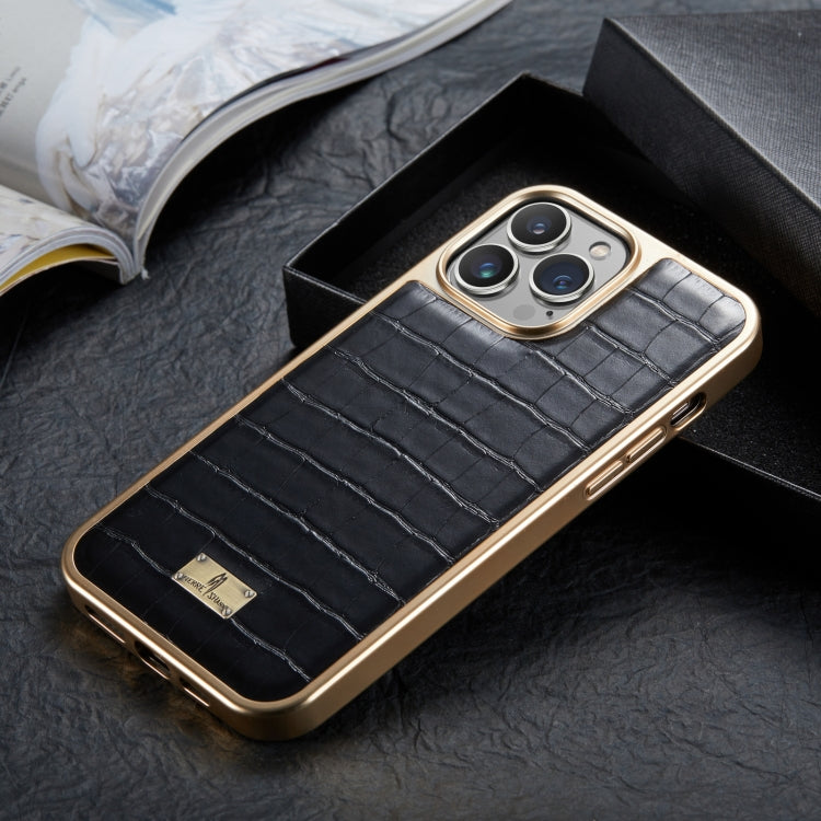 For iPhone 13 Pro Fierre Shann Crocodile Texture Electroplating PU Phone Case (Black) - HoMEdemic™ 