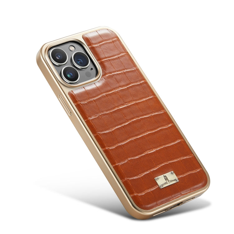 For iPhone 13 Pro Fierre Shann Crocodile Texture Electroplating PU Phone Case (Brown) - HoMEdemic™ 