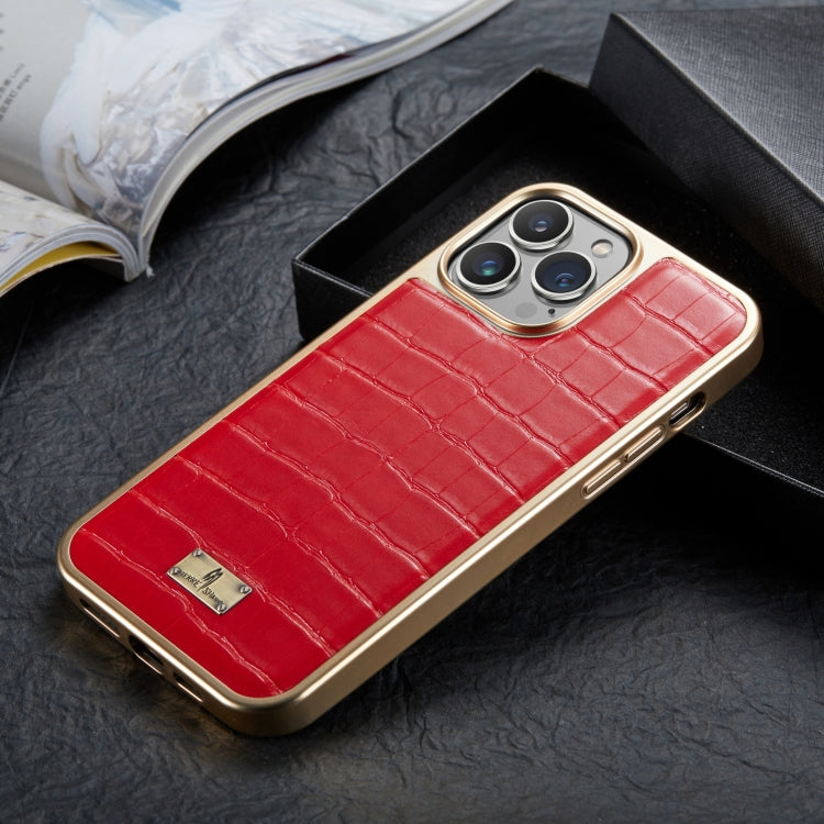 For iPhone 13 Pro Fierre Shann Crocodile Texture Electroplating PU Phone Case (Red) - HoMEdemic™ 