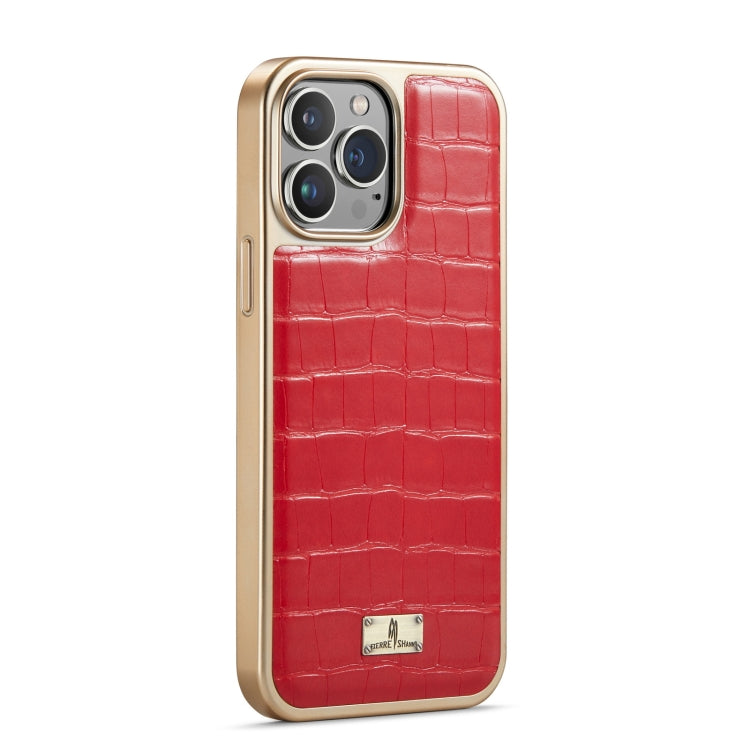 For iPhone 13 Pro Fierre Shann Crocodile Texture Electroplating PU Phone Case (Red) - HoMEdemic™ 