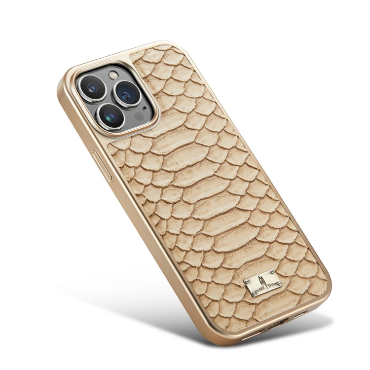 For iPhone 13 Pro Fierre Shann Python Texture Electroplating PU Phone Case (White) - HoMEdemic™ 