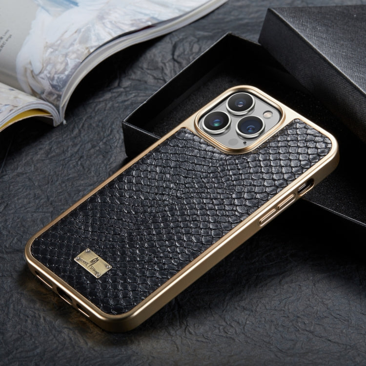 For iPhone 13 Fierre Shann Snake Texture Electroplating PU Phone Case(Black) - HoMEdemic™ 