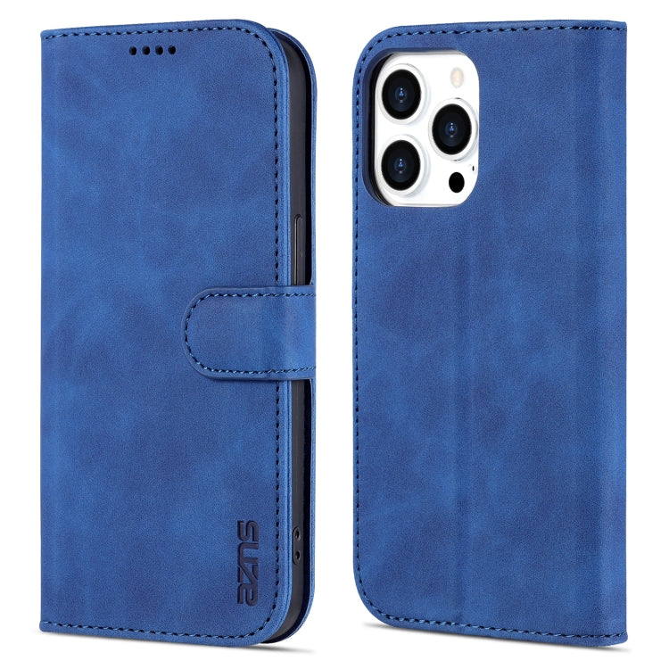 For iPhone 14 Pro Max AZNS Skin Feel Calf Texture Horizontal Flip Leather Case (Blue) - HoMEdemic™ 