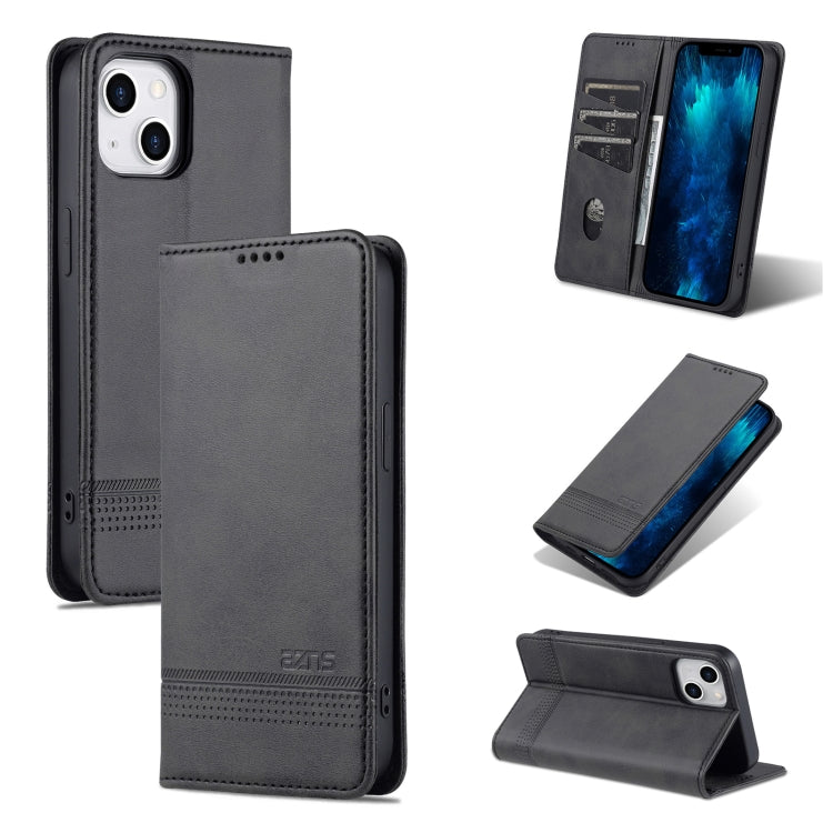 For iPhone 14 AZNS Magnetic Calf Texture Flip Leather Phone Case (Black) - HoMEdemic™ 