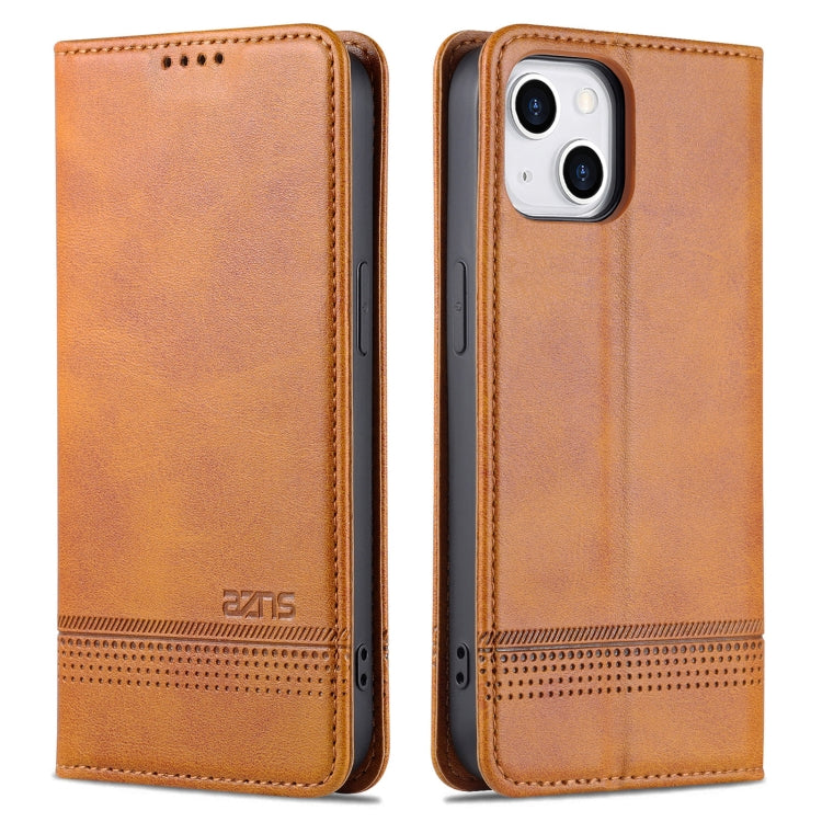 For iPhone 14 Plus AZNS Magnetic Calf Texture Flip Leather Phone Case (Light Brown) - HoMEdemic™ 