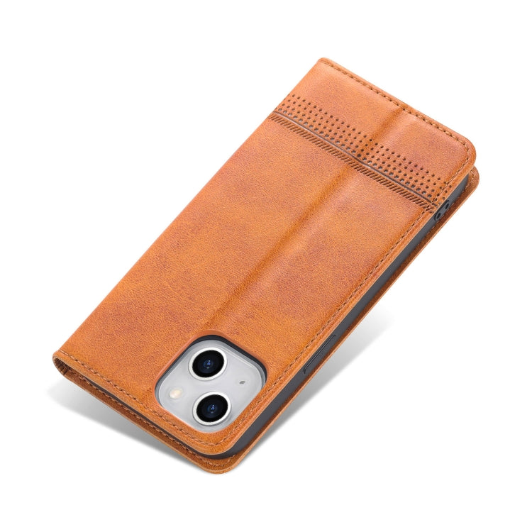 For iPhone 14 Plus AZNS Magnetic Calf Texture Flip Leather Phone Case (Light Brown) - HoMEdemic™ 