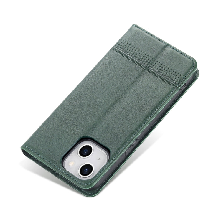 For iPhone 14 Plus AZNS Magnetic Calf Texture Flip Leather Phone Case (Dark Green) - HoMEdemic™ 