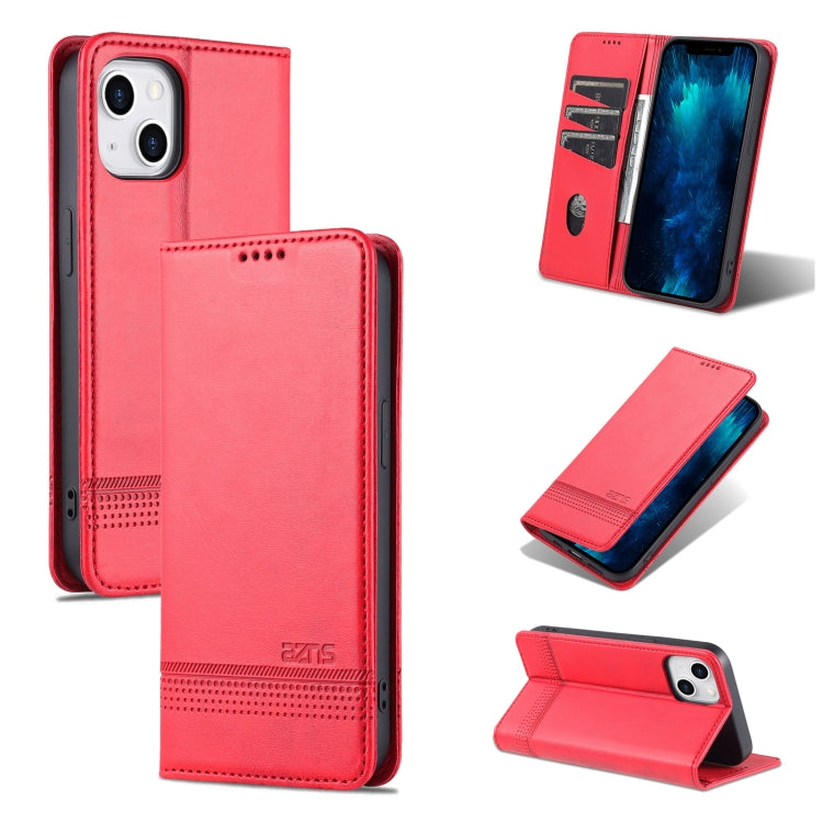 For iPhone 14 Plus AZNS Magnetic Calf Texture Flip Leather Phone Case (Red) - HoMEdemic™ 