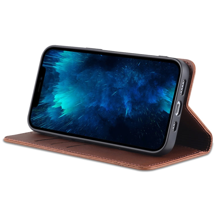 For iPhone 14 Pro AZNS Magnetic Calf Texture Flip Leather Phone Case(Dark Brown) - HoMEdemic™ 