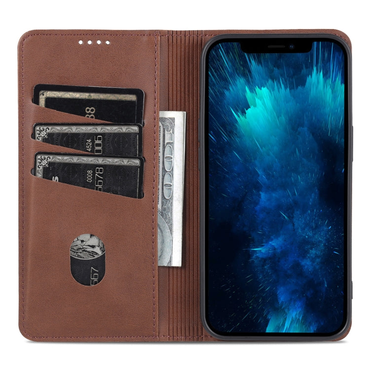 For iPhone 14 Pro AZNS Magnetic Calf Texture Flip Leather Phone Case(Dark Brown) - HoMEdemic™ 