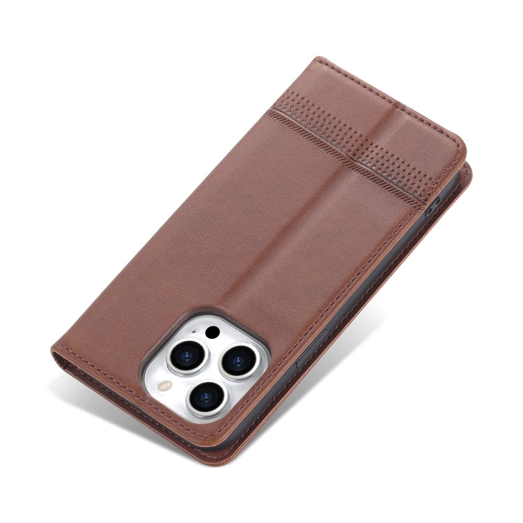For iPhone 14 Pro AZNS Magnetic Calf Texture Flip Leather Phone Case(Dark Brown) - HoMEdemic™ 