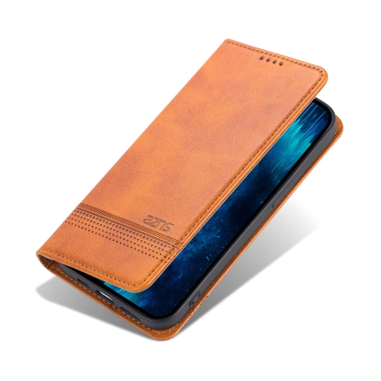 For iPhone 14 Pro AZNS Magnetic Calf Texture Flip Leather Phone Case(Light Brown) - HoMEdemic™ 