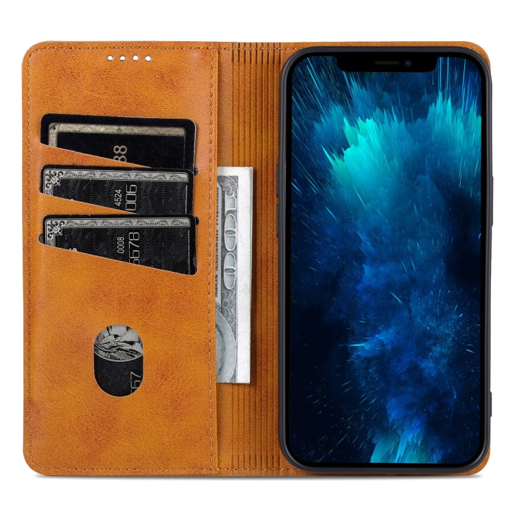 For iPhone 14 Pro AZNS Magnetic Calf Texture Flip Leather Phone Case(Light Brown) - HoMEdemic™ 