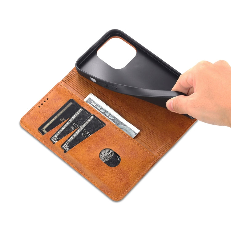 For iPhone 14 Pro AZNS Magnetic Calf Texture Flip Leather Phone Case(Light Brown) - HoMEdemic™ 