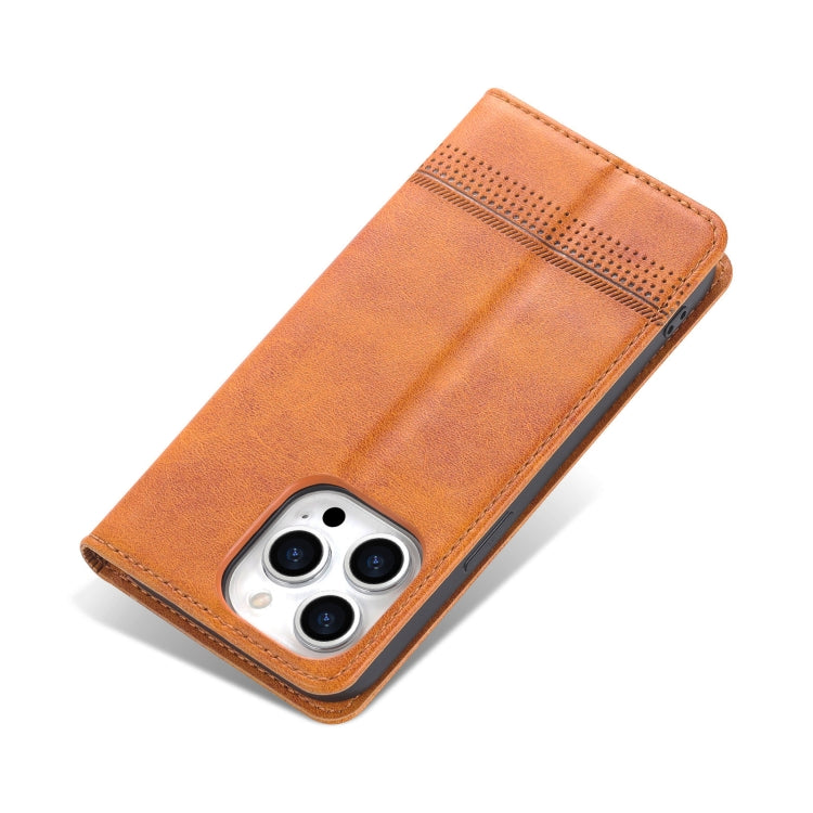 For iPhone 14 Pro AZNS Magnetic Calf Texture Flip Leather Phone Case(Light Brown) - HoMEdemic™ 