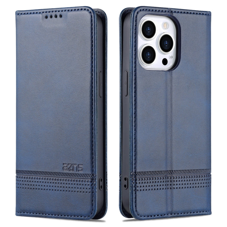 For iPhone 14 Pro AZNS Magnetic Calf Texture Flip Leather Phone Case(Dark Blue) - HoMEdemic™ 