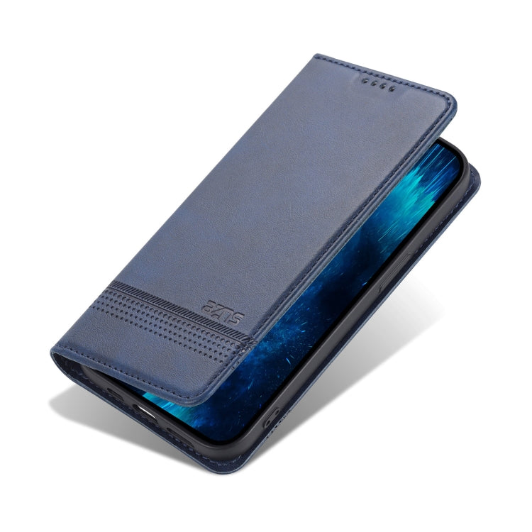 For iPhone 14 Pro AZNS Magnetic Calf Texture Flip Leather Phone Case(Dark Blue) - HoMEdemic™ 