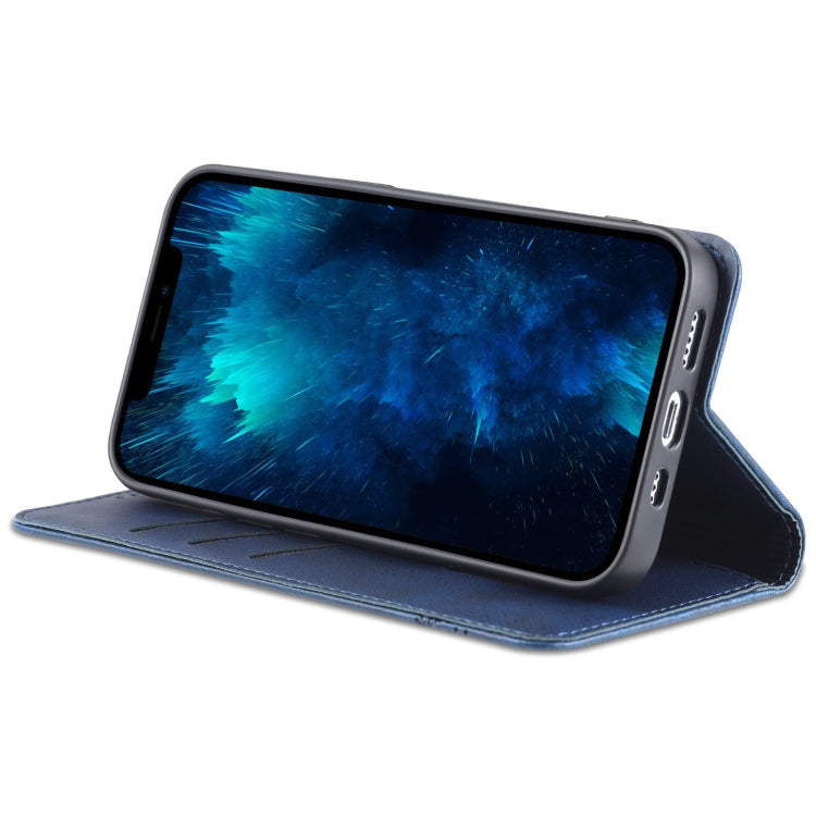 For iPhone 14 Pro AZNS Magnetic Calf Texture Flip Leather Phone Case(Dark Blue) - HoMEdemic™ 