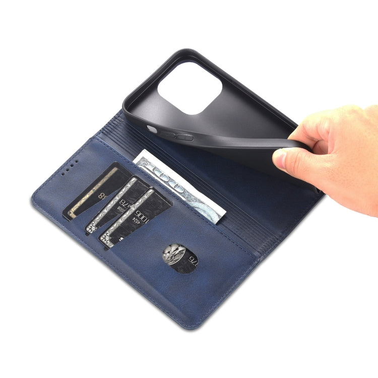 For iPhone 14 Pro AZNS Magnetic Calf Texture Flip Leather Phone Case(Dark Blue) - HoMEdemic™ 