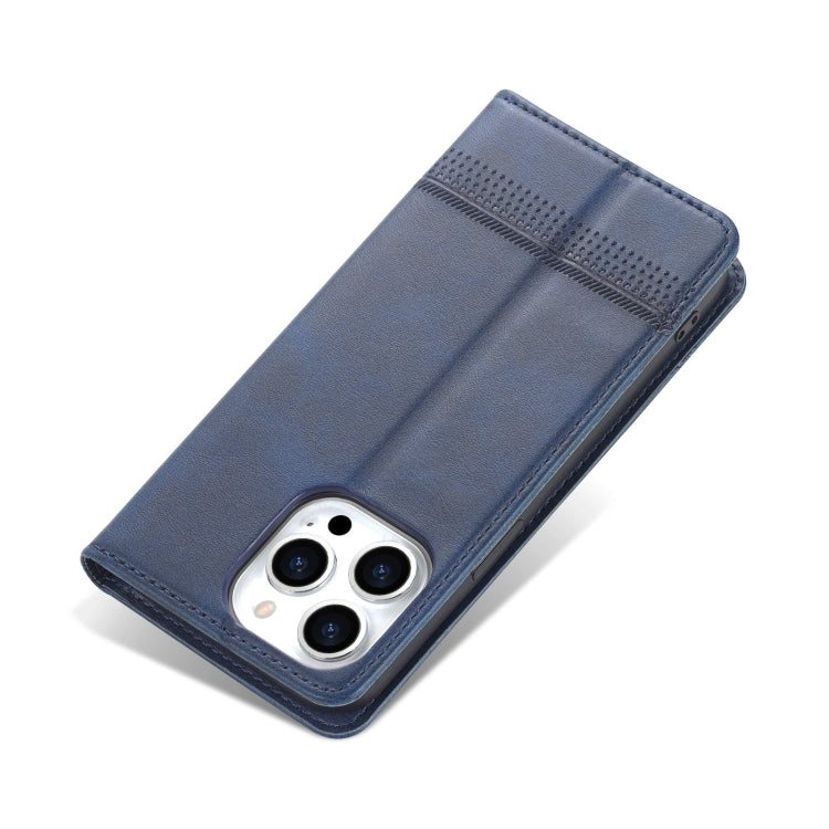 For iPhone 14 Pro AZNS Magnetic Calf Texture Flip Leather Phone Case(Dark Blue) - HoMEdemic™ 