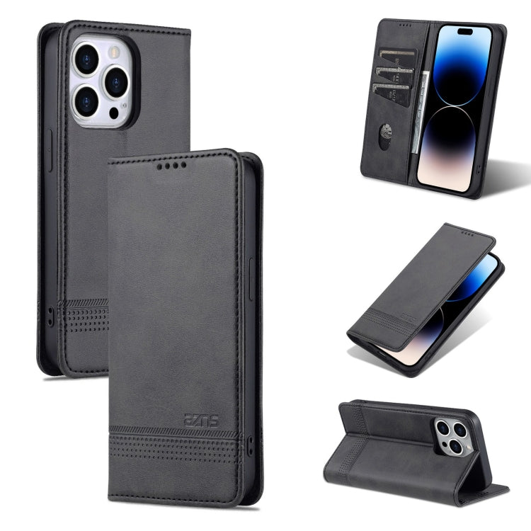 For iPhone 14 Pro AZNS Magnetic Calf Texture Flip Leather Phone Case(Black) - HoMEdemic™ 