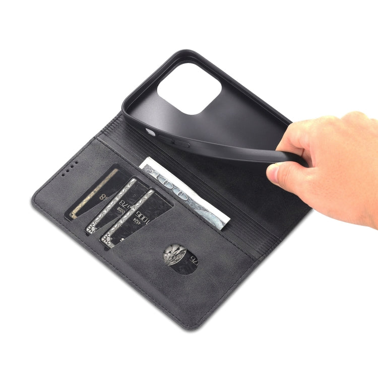 For iPhone 14 Pro AZNS Magnetic Calf Texture Flip Leather Phone Case(Black) - HoMEdemic™ 
