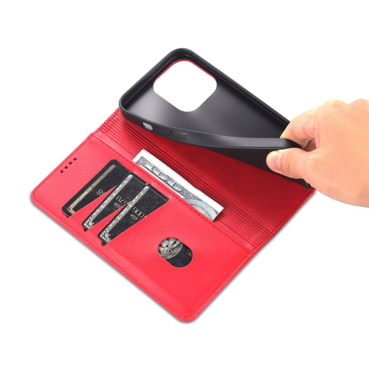 For iPhone 14 Pro AZNS Magnetic Calf Texture Flip Leather Phone Case(Red) - HoMEdemic™ 