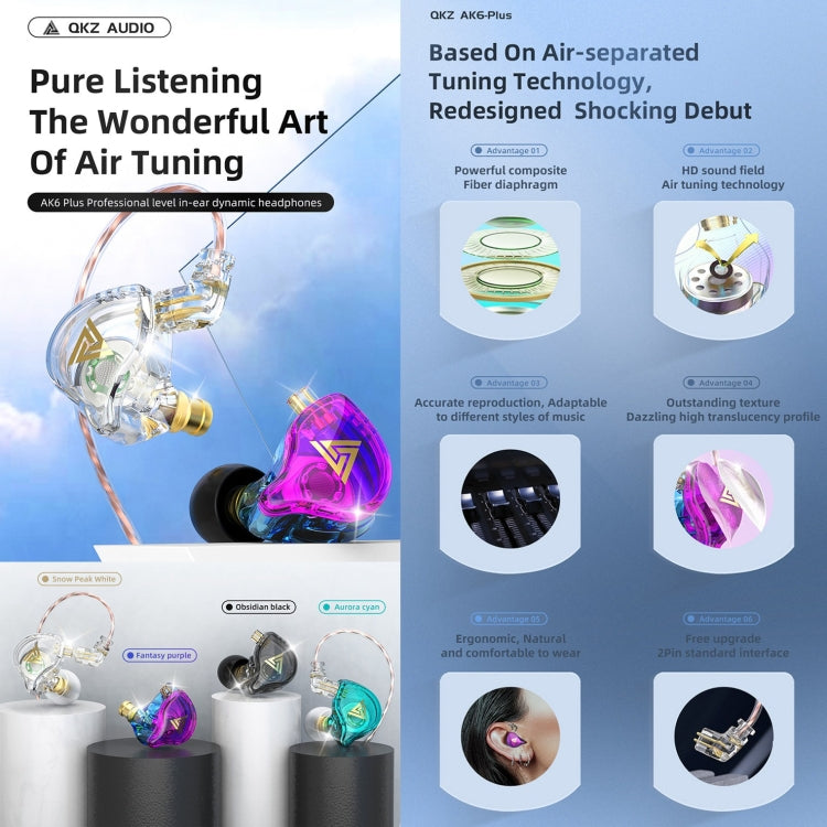 QKZ AK6 PLUS HiFi Bass Detachable Audio Cable Dynamic Heavy Bass Wired Earphone, Style:with Mic(Cyan-blue) - HoMEdemic™ 