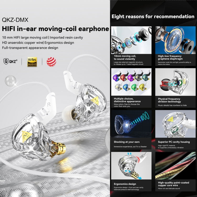 QKZ DMX Sports In-ear HIFI 3.5mm Wired Control Earphone with Mic(Transparent Black) - HoMEdemic™ 