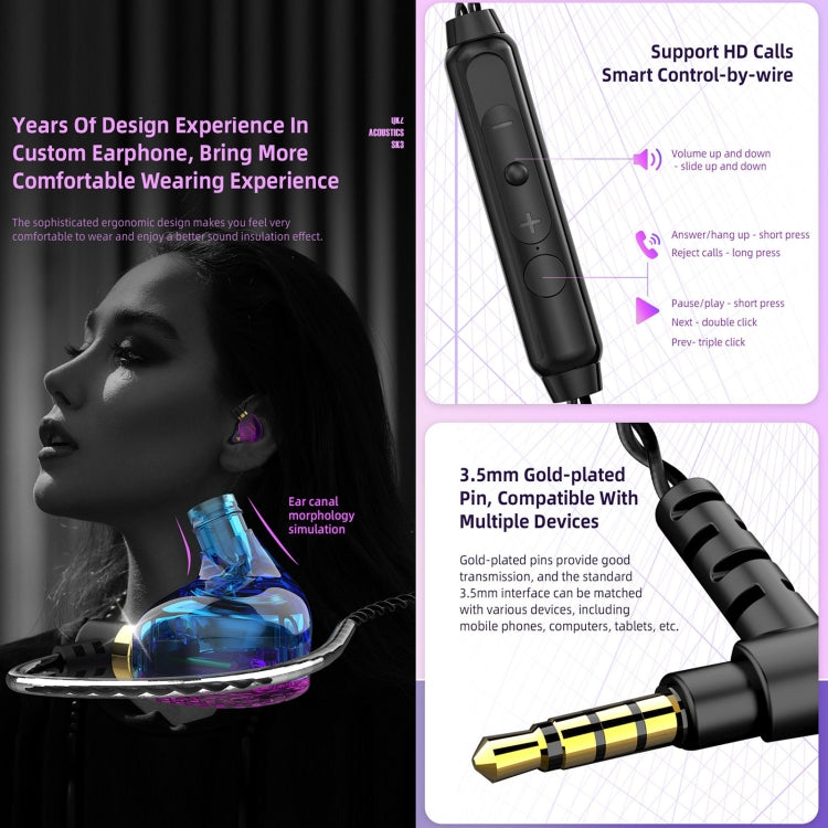 QKZ SK3 3.5mm Sports In-ear Wired HIFI Bass Stereo Sound Earphone with Mic(Transparent) - HoMEdemic™ 