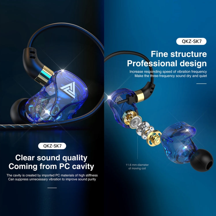 QKZ SK7 3.5mm Sports In-ear Copper Driver Wired HIFI Stereo Earphone with Mic(Dark Blue) - HoMEdemic™ 